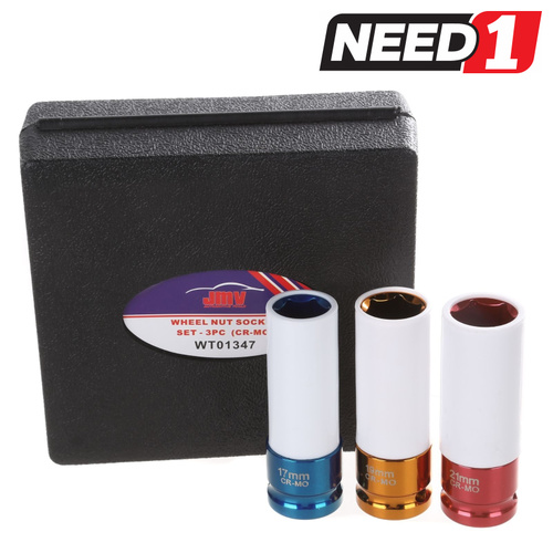3pc Alloy Wheel Deep Impact Nut Socket Driver Set