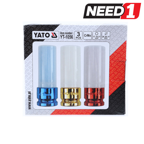 3pc Thin Wall Alloy Wheelnut Deep Impact Socket Set