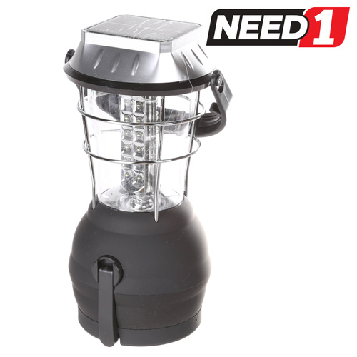 SOLAR 36 LED Lantern includes Fold-Away Crank Handle - USB Socket - Rubber Casing