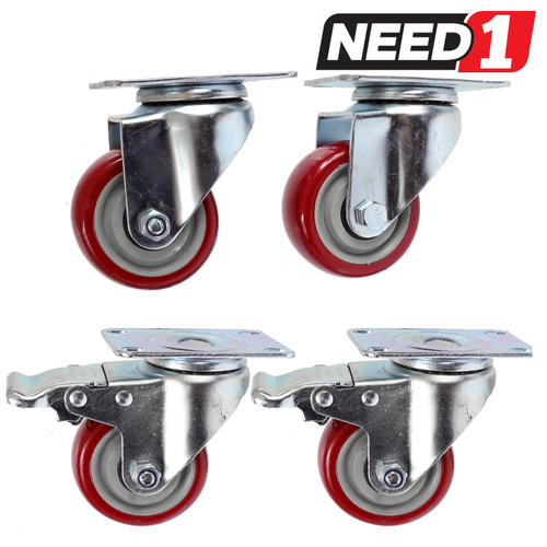 4 x Heavy Duty Swivel Castor Wheels | 2 with Brakes