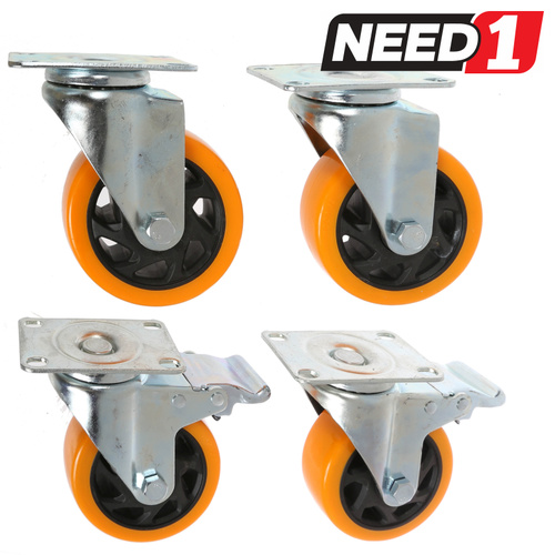 4 x Heavy Duty Swivel Castor Wheels | 2 with Brakes